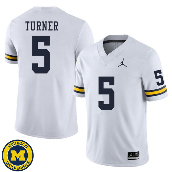 Men Michigan Wolverines #5 DJ Turner White Player Jersey